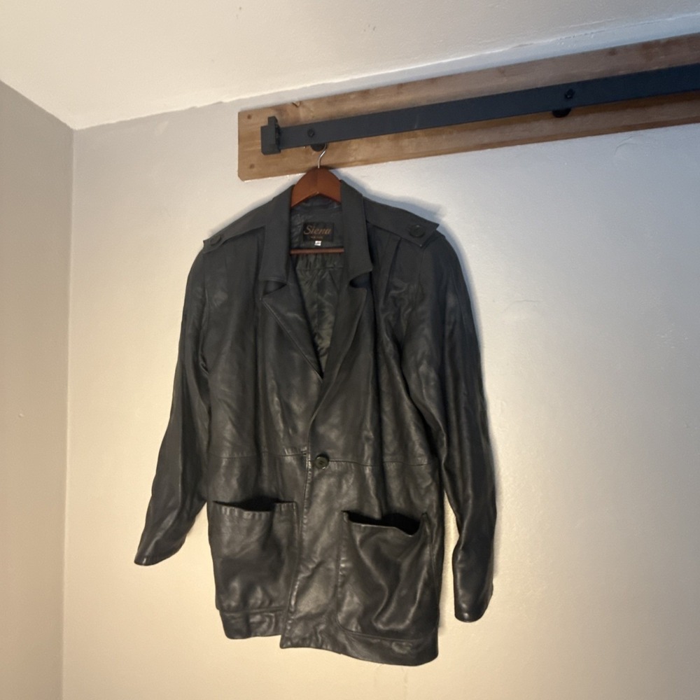 Vintage Siena New York Leather Blazer Jacket Women's Medium Dark Green Lined